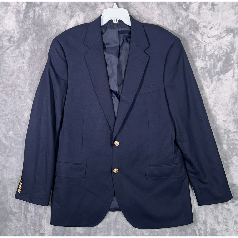 J Crew Thompson University Blazer Mens 42R Suit Jacket Navy Blue Gold Buttons